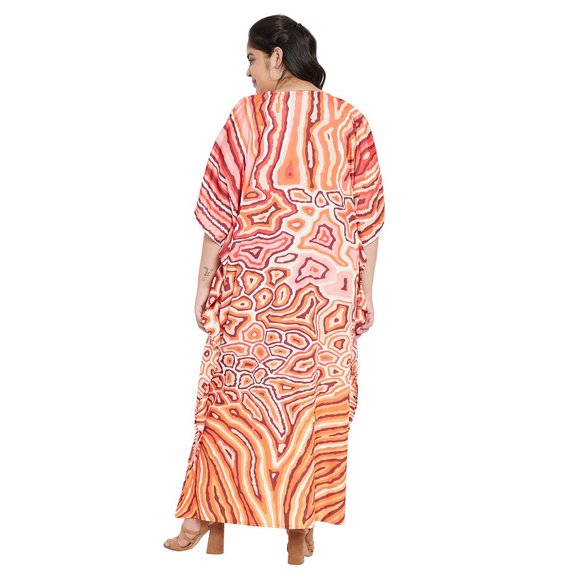 Gypsie Blu Women Polyester Orange Abstract Printed Caftan Dress Stylish Maxi - Picture 9 of 10